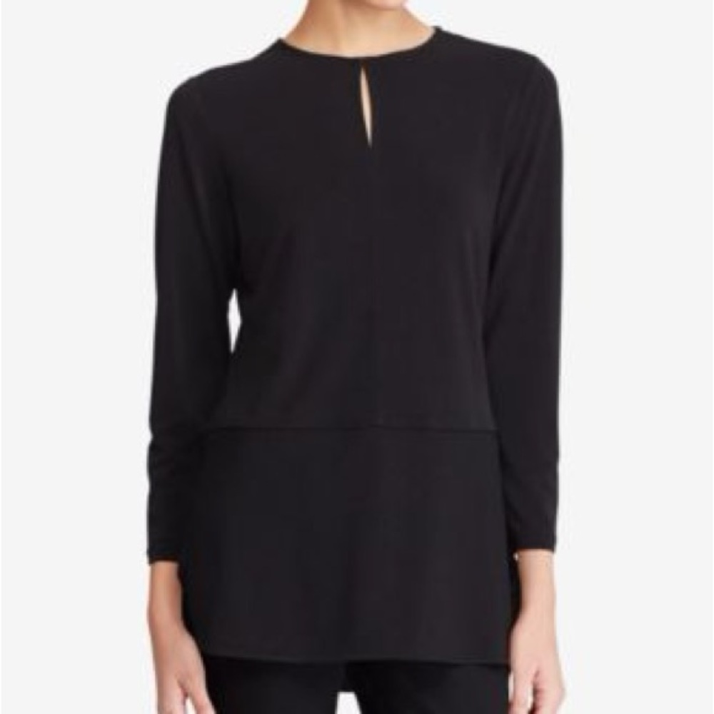 Lauren Ralph Lauren Women's Medium Black Keyhole Jersey Long‎ Sleeve Tunic Top